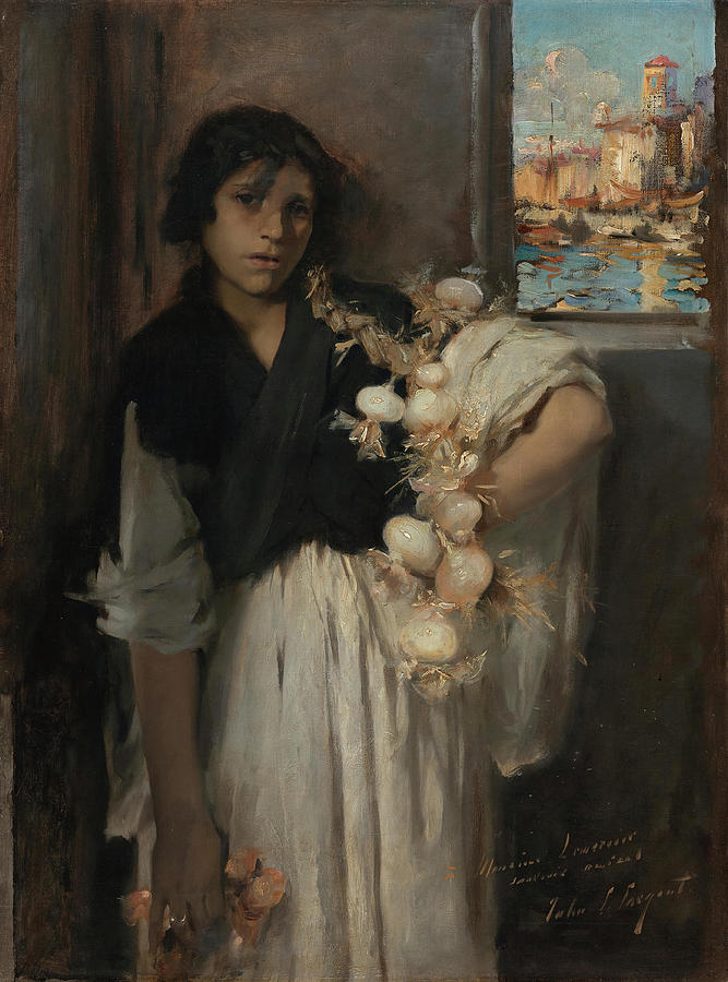 John Singer Sargent -Florence, 1856-London, 1925-. Venetian Onion Seller -ca. 1880 - 1882-. Oil o... Painting by John Singer Sargent -1856-1925-