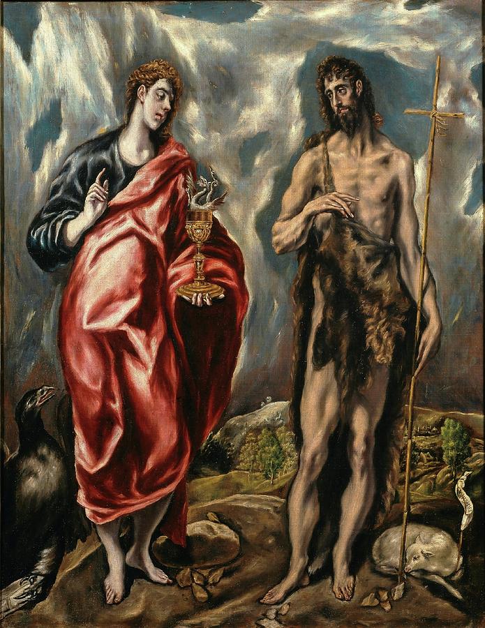 John the Baptist and Saint John the Evangel... Painting by El Greco -1541-1614-
