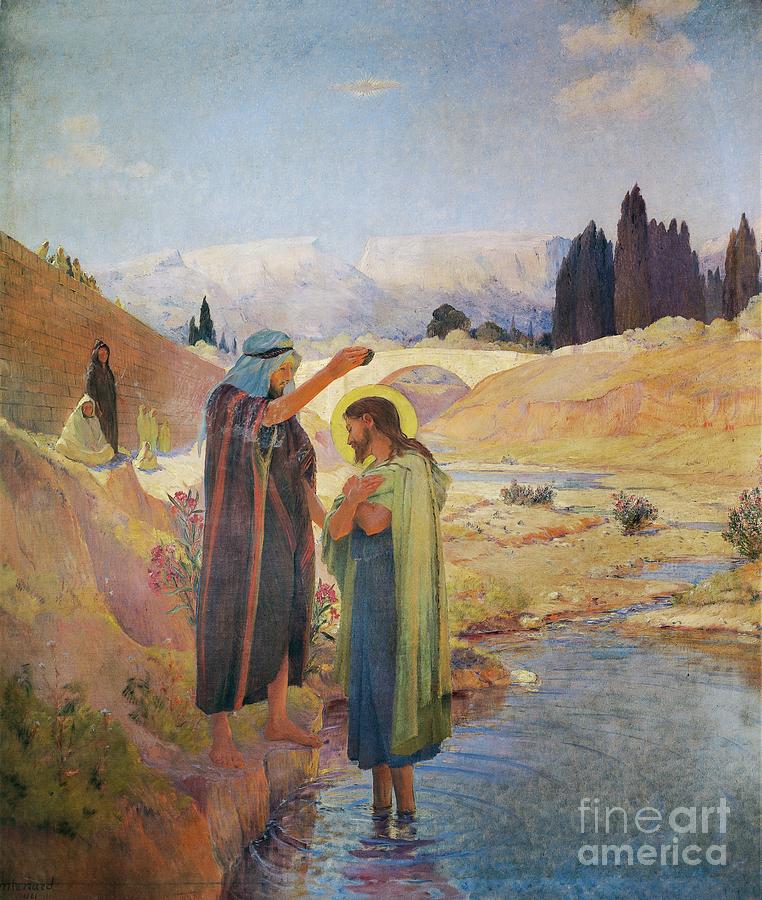 John The Baptist Baptized Jesus Christ 1921 By Frederic Montenard Painting by Frederic Montenard