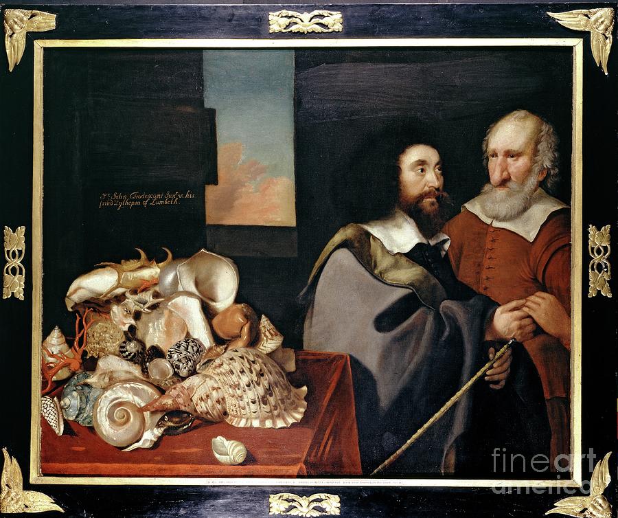 Shell Painting - John Tradescant The Younger With Roger Friend And A Collection Of Exotic Shells, 1645 by Thomas De Critz