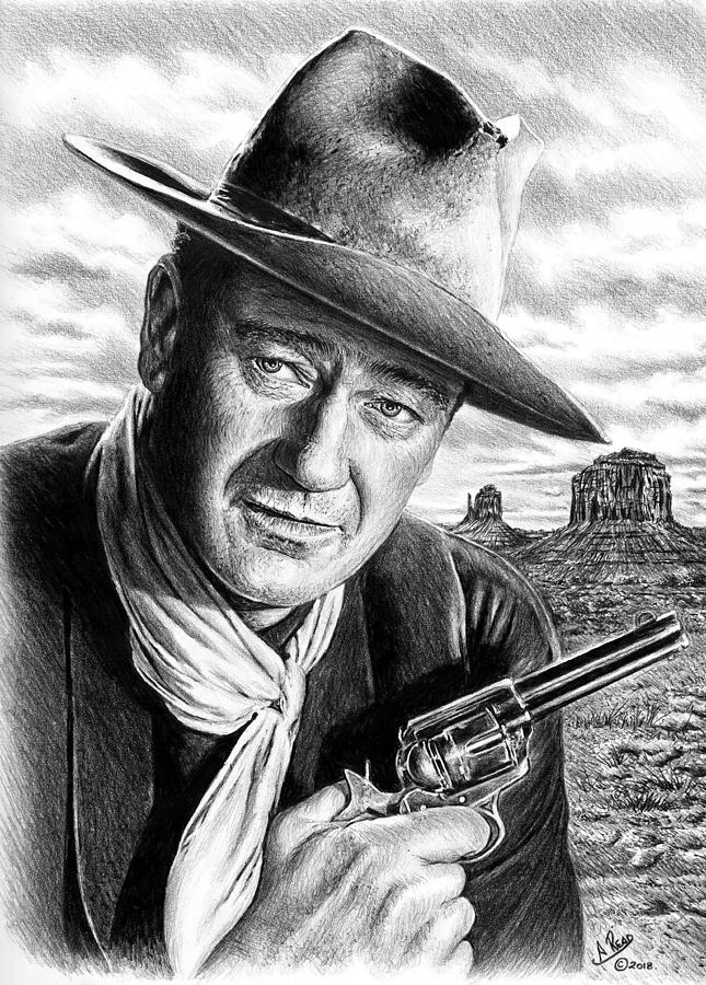 John Wayne as Sheriff John T Chance Drawing by Andrew Read