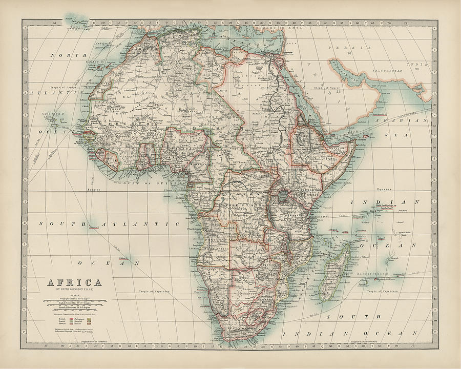 Johnstons Map Of Africa Painting by Johnston