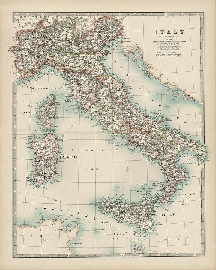 Map Painting - Johnstons Map Of Italy by Johnston