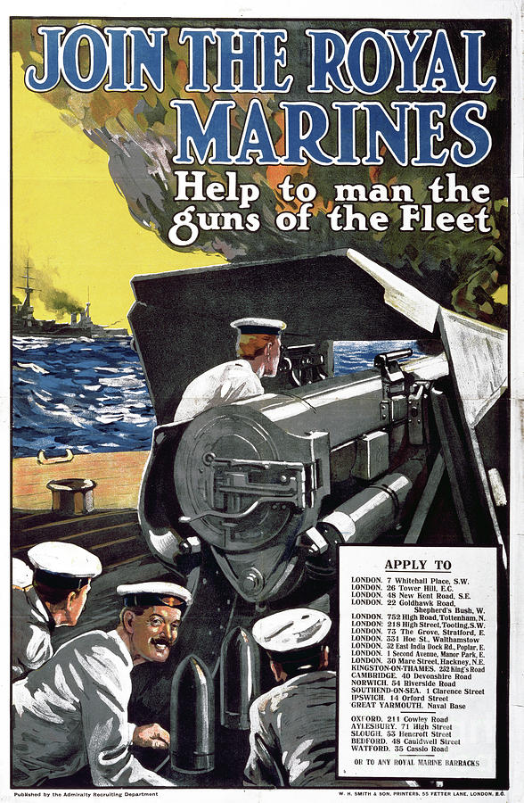 join The Royal Marines - Help To Man The Guns Of The Fleet, World War I Recruitment Poster Drawing by English School
