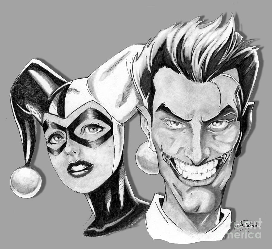 Joker and Harley Quinn Drawing by Bill Richards