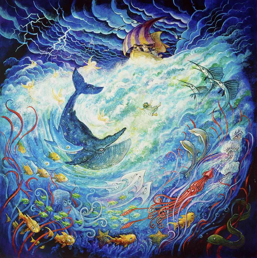Fish Painting - Jonah And The Whales by Bill Bell