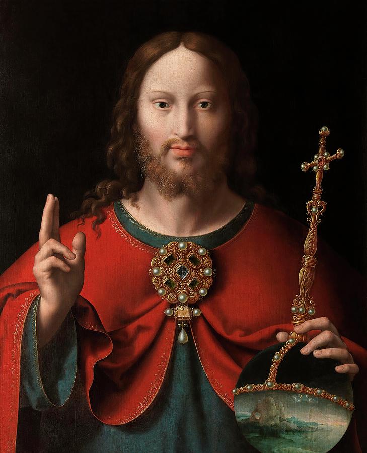 Joos van Cleve -Attribution- / The Saviour, ca. 1520, Flemish School. JESUS. CRISTO EN MAJESTAD. Painting by Joos van Cleve -c 1485-c 1540-