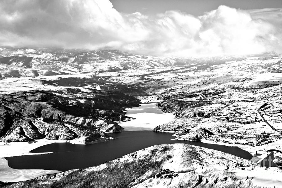 Jordanelle Reservoir Winter Wonderland Black And White Photograph by Adam Jewell