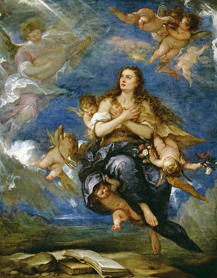 Jose Antolinez / The Death of Mary Magdelene, ca. 1672, Spanish School, Oil on canvas. Painting by Jose Antolinez -1635-1675-