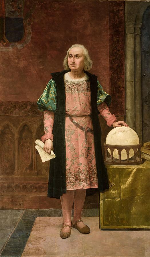 Jose de la Vega / Portrait of Christopher Columbus, 1892, Oil on canvas, 2.44 x 1.43 m. Painting by Jose de la Vega Marrugal -1827-1896-