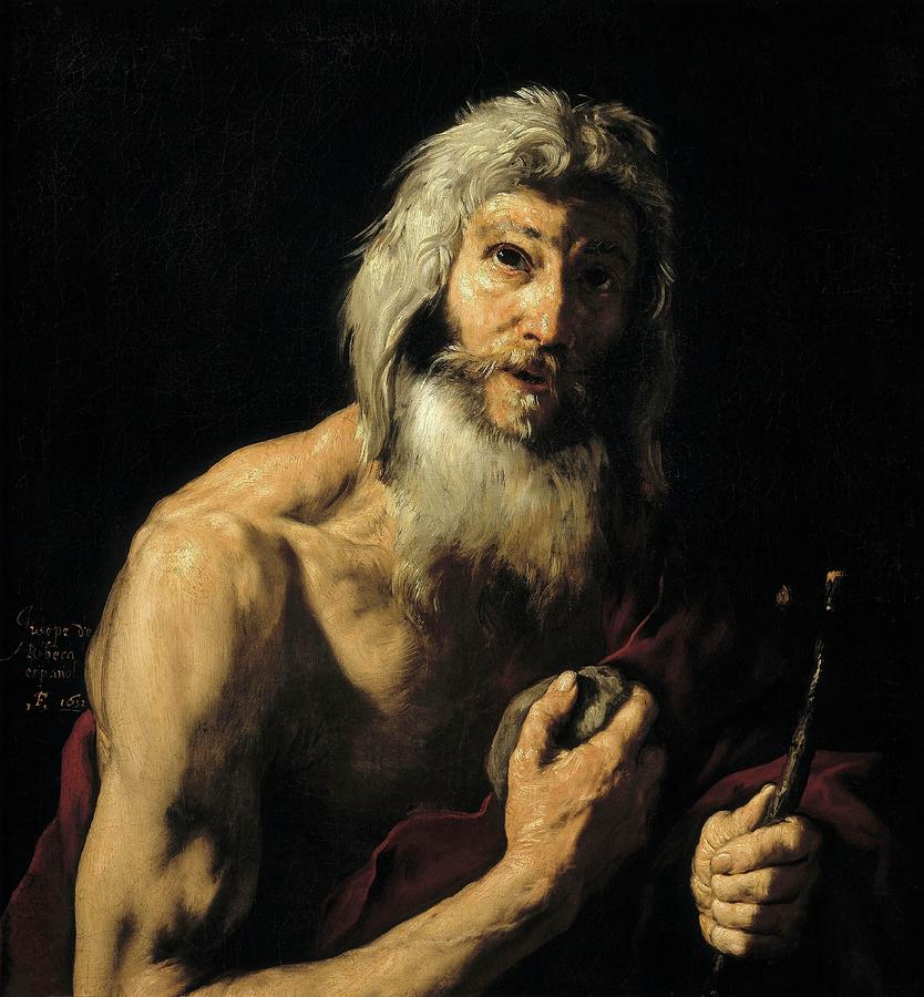 Jose de Ribera / Penitent Saint Jerome, 1652, Spanish School. Painting by Jusepe de Ribera -1591-1652-