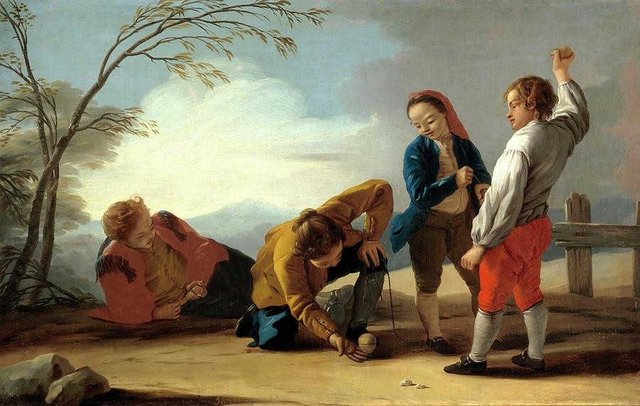 Jose del Castillo / Boys playing with Tops, 1780, Spanish School. Painting by Jose del Castillo -1737-1793-