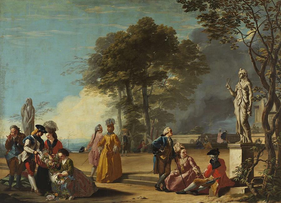 Jose del Castillo - El parque del Retiro con paseantes 1779 Painting by Celestial Images