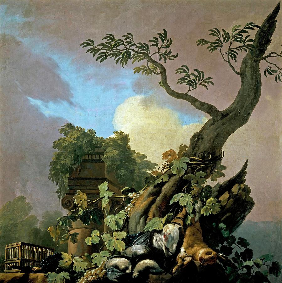 Jose del Castillo / Hunting Still life Birds and a Hare, 1774, Spanish School. Painting by Jose del Castillo -1737-1793-