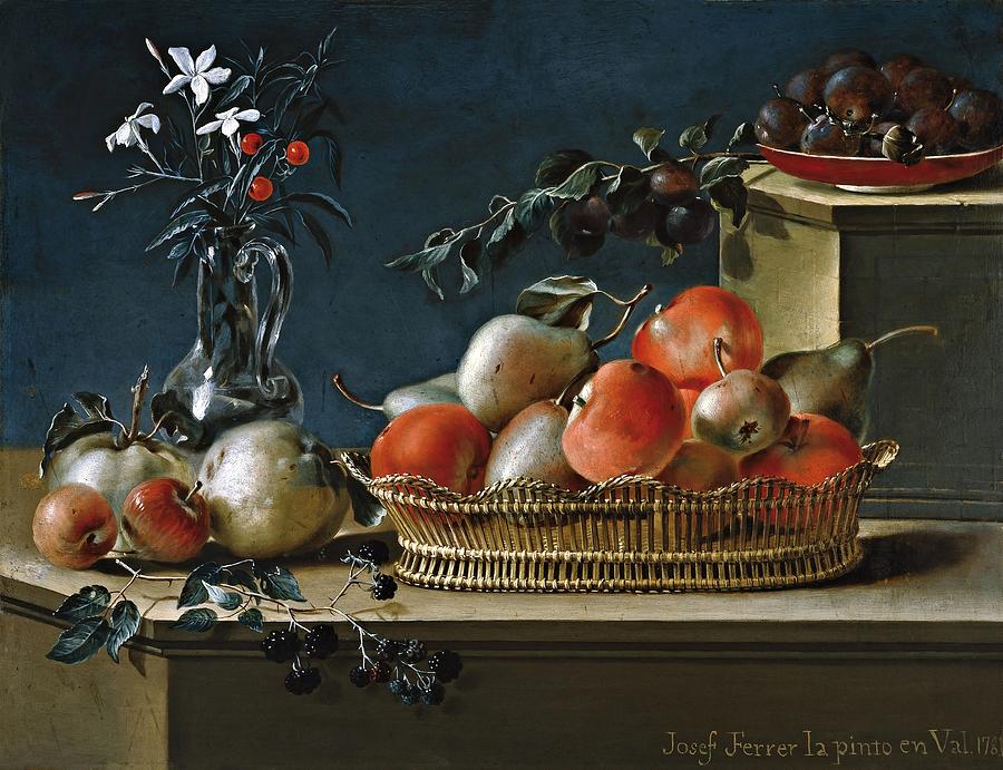 Jose Ferrer / Still Life with Fruit and a Crystal Vase, 1781, Spanish School. Painting by Jose Ferrer -1746-1815-