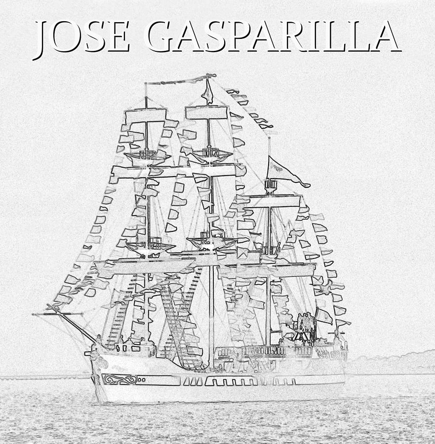 Tampa Drawing - Jose Gasparilla ship artwork A by David Lee Thompson