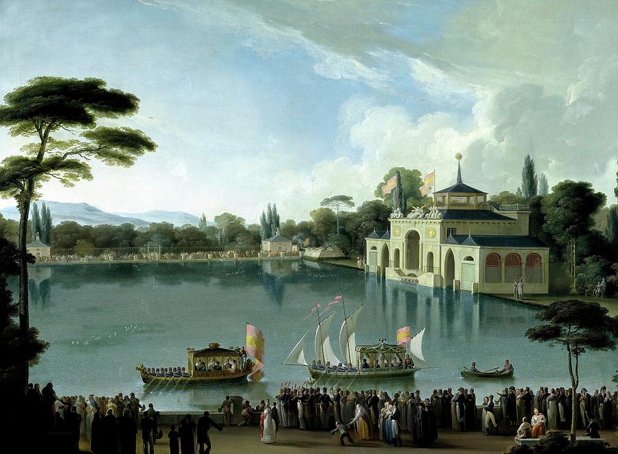 Jose Ribelles y Helip / Embarque Real en el estanque grande del Retiro, ca. 1820, Spanish School. Painting by Jose Ribelles -1778-1835-