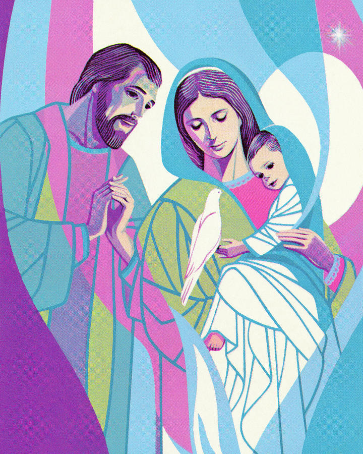 Dove Drawing - Joseph, Mary, and Jesus by CSA Images