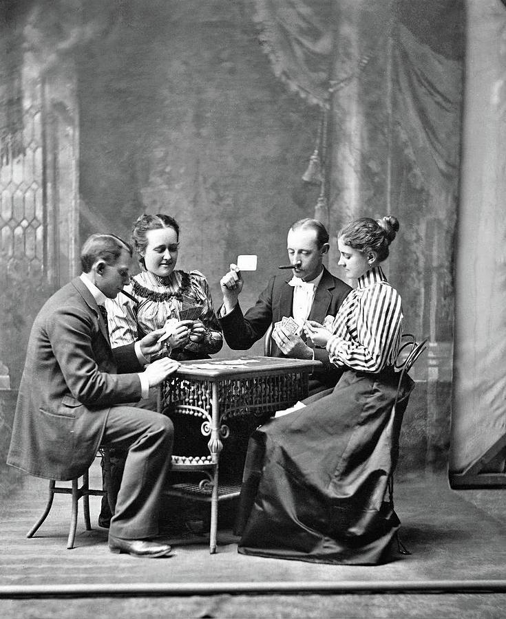 Joseph Pennell - Four people playing cards, 1899 Painting by Celestial Images