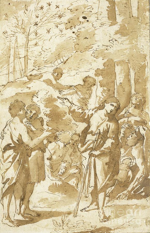 Joseph Telling His Dream To His Father And Brothers And Pointing To Eleven Stars In The Sky Drawing by Francesco Albani
