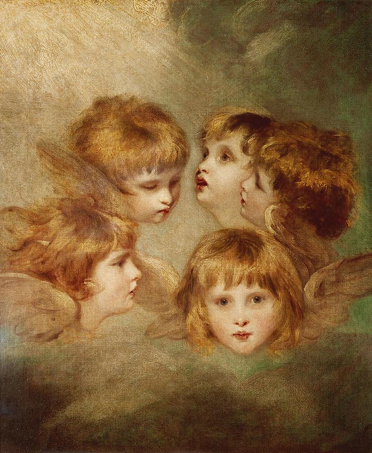 Joshua Reynolds / A Childs Portrait in Different Views Angels Heads, 1787. Painting by Joshua Reynolds -1723-1792-