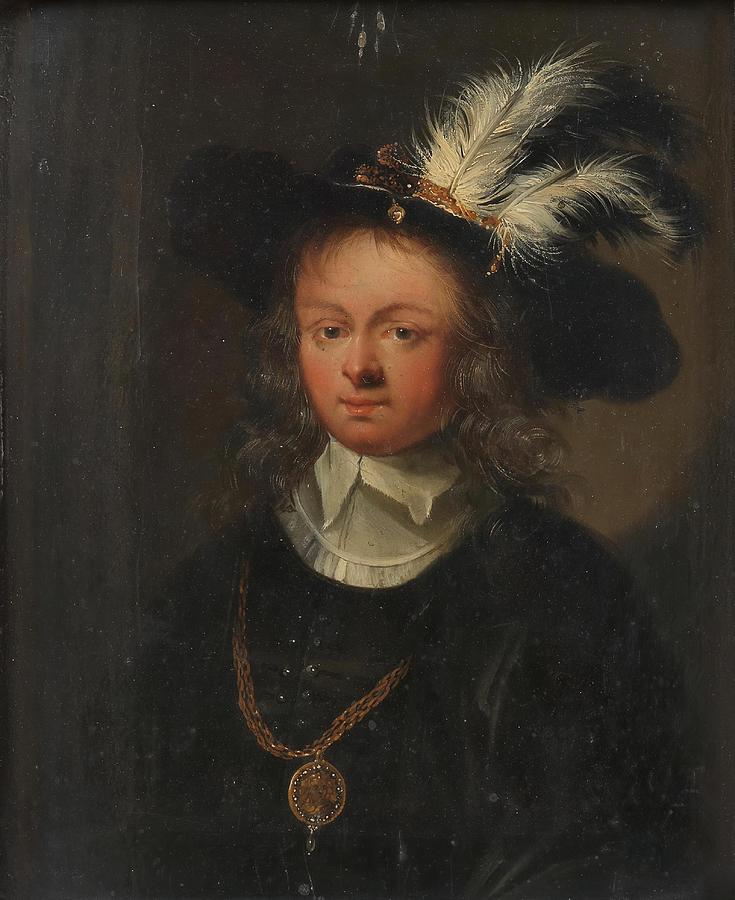 Joven con sombrero de plumas, 1647-1648, Dutch School, ... Painting by Simon Pietersz Verelst -1644-c 1710- Joven con sombrero de plumas, 1647-1648, Dutch School, ... Painting by Simon Pietersz Verelst -1644-c 1710-