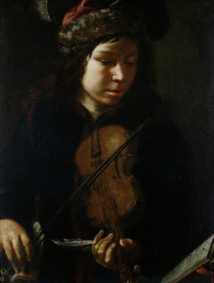 Musical Instrument Painting - Joven violinista, 17th century, Dutch School, Oil on canvas, 65 cm x 49 cm, P02162. by Anonymous