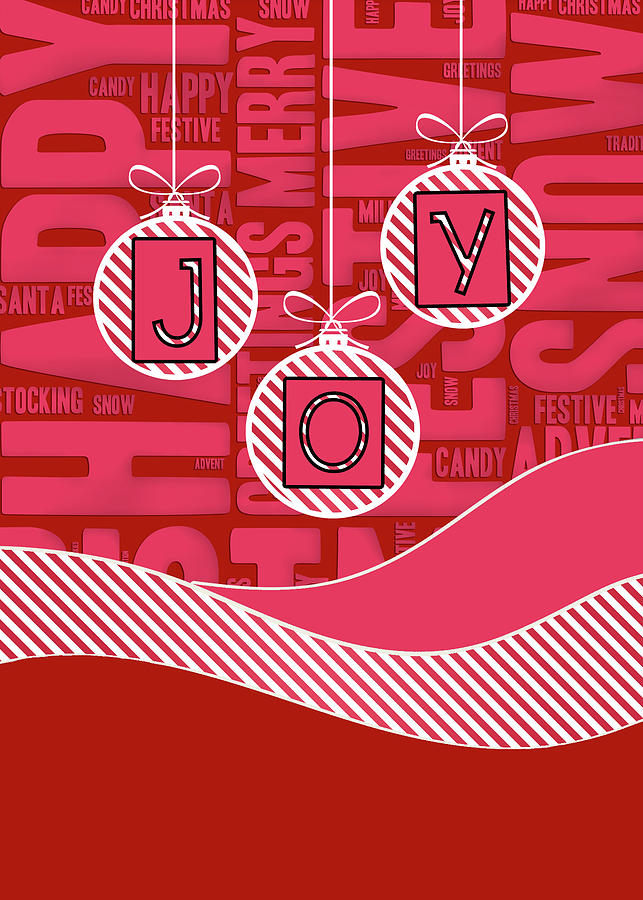JOY Red and Pink Christmas Candy Cane Digital Art by Doreen Erhardt