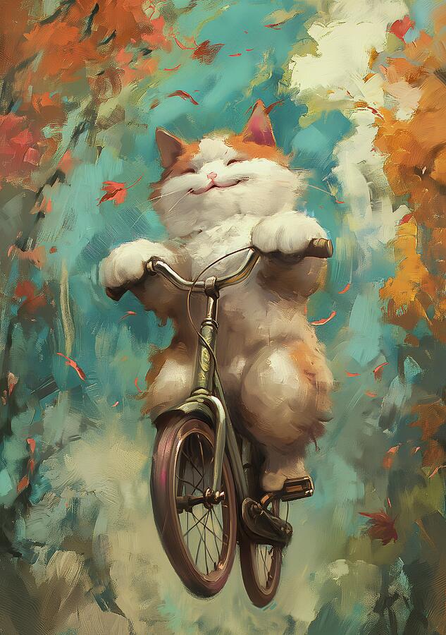 Joyful Cat Riding A Bicycle Digital Art by Trendy Art Joyful Cat Riding A Bicycle Digital Art by Trendy Art