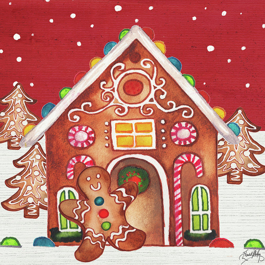 Christmas Mixed Media - Joyful Gingerbread Village I by Elizabeth Medley