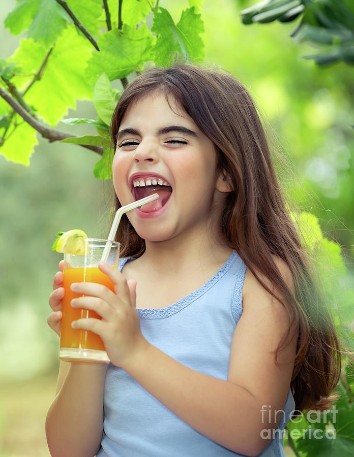 Joyful Girl Drinking Juice Photograph By Anna Om Fine Art America