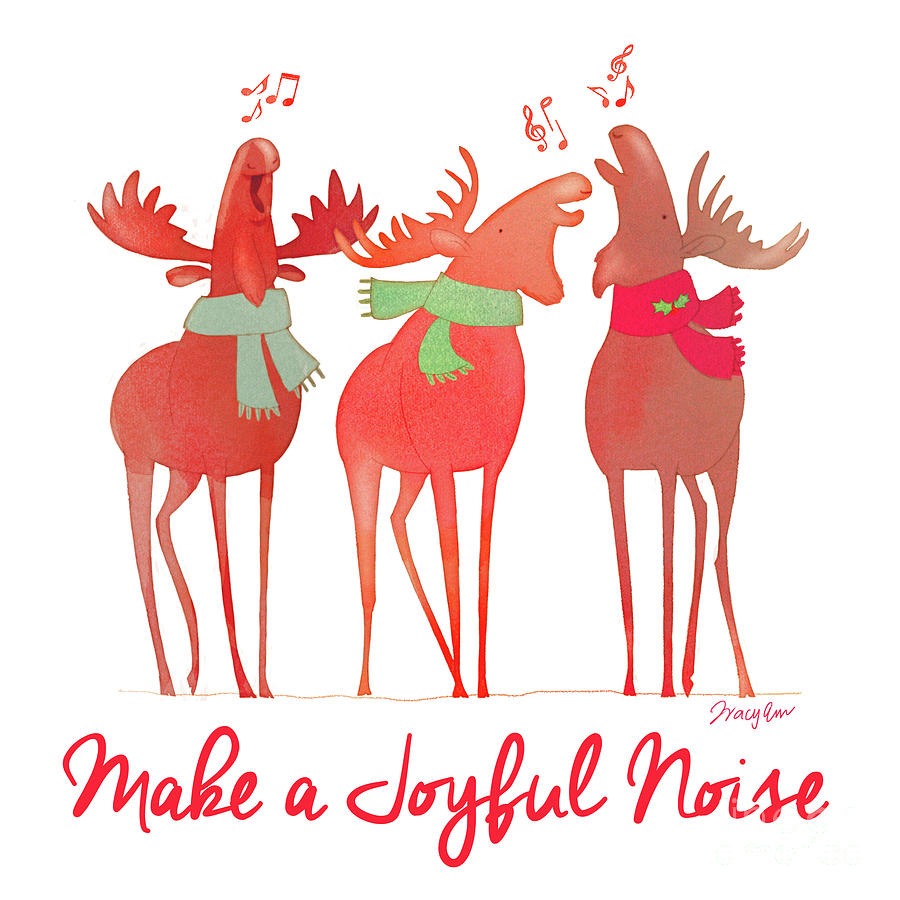 Joyful Noise Christmas Moose Painting by Tracy Herrmann