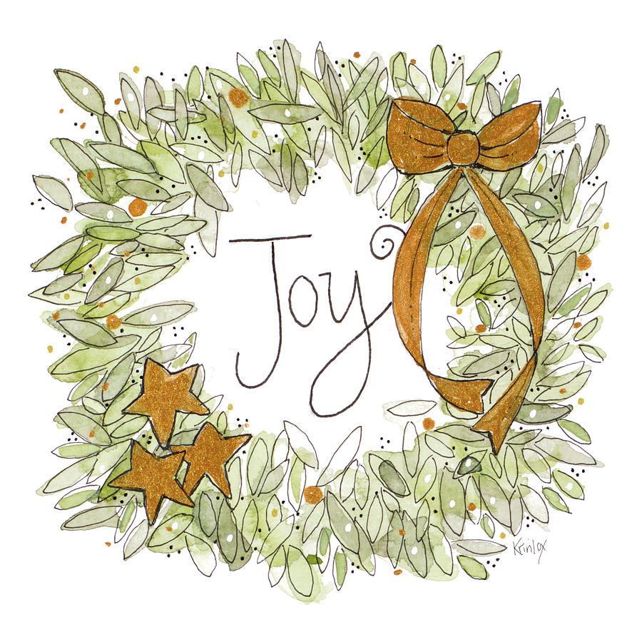 Christmas Painting - Joyful Wreath With Gold Ribbons by Krinlox