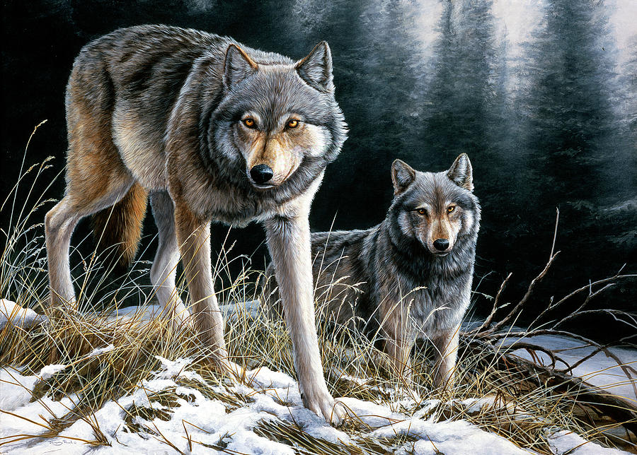 Animal Painting - Jp420 Over The Ridge Wolves by Jeremy Paul