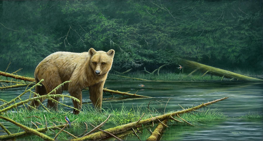 Animal Painting - Jp621 Grizzly And Swallows by Jeremy Paul