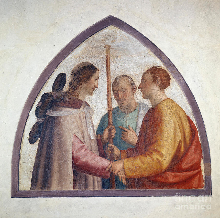 Jésus Et Les Deux Pélerins - Fresque Par Fra Bartolomeo, Museo San Marco, Cella 12 Painting by Fra Angelico