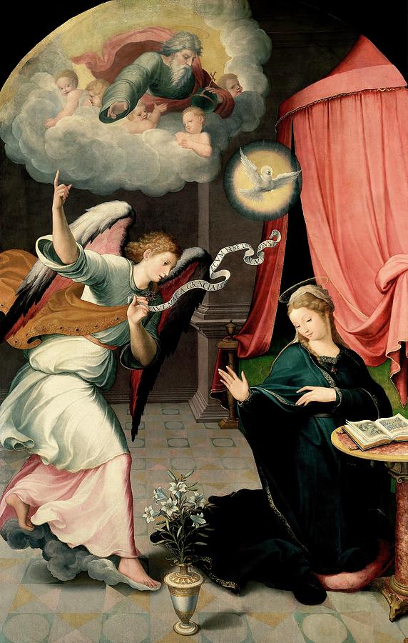 Juan Correa de Vivar / The Annunciation, 1559, Spanish School. Painting by Juan Correa de Vivar -c 1510-1566-