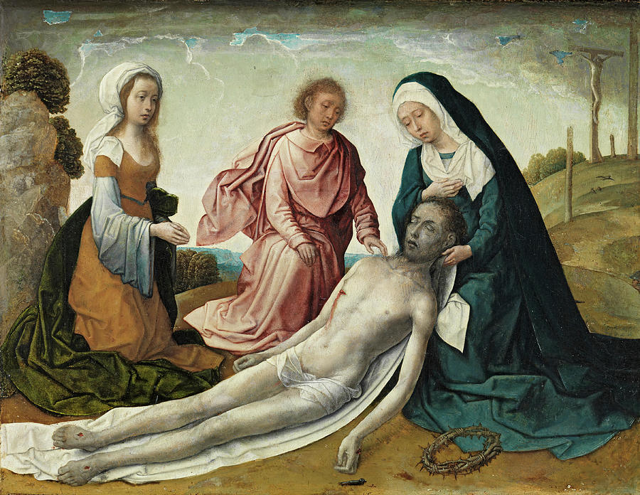 Juan de Flandes -Documented in 1496 - Palencia, 1519-. The Lamentation over the dead Christ -ca. ... Painting by Juan de Flandes -c 1460-c 1519-