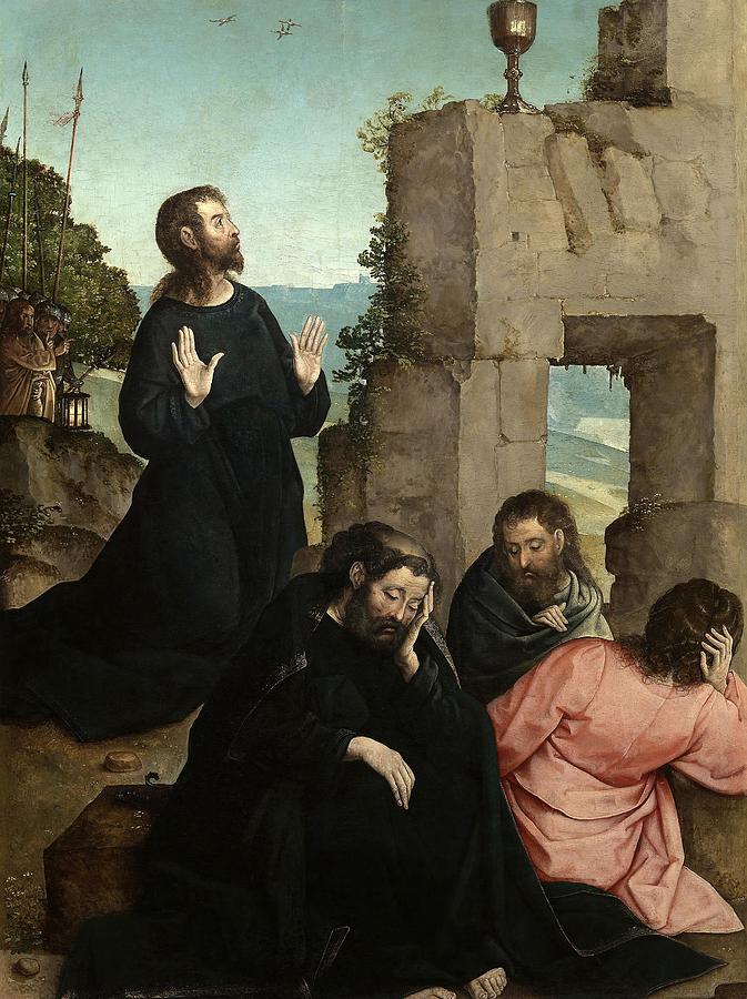 Juan de Flandes / The Agony in the Garden, 1514-1519, Spanish-Flemish School. JESUS. Painting by Juan de Flandes -c 1460-c 1519- Juan de Flandes / The Agony in the Garden, 1514-1519, Spanish-Flemish School. JESUS. Painting by Juan de Flandes -c 1460-c 1519-