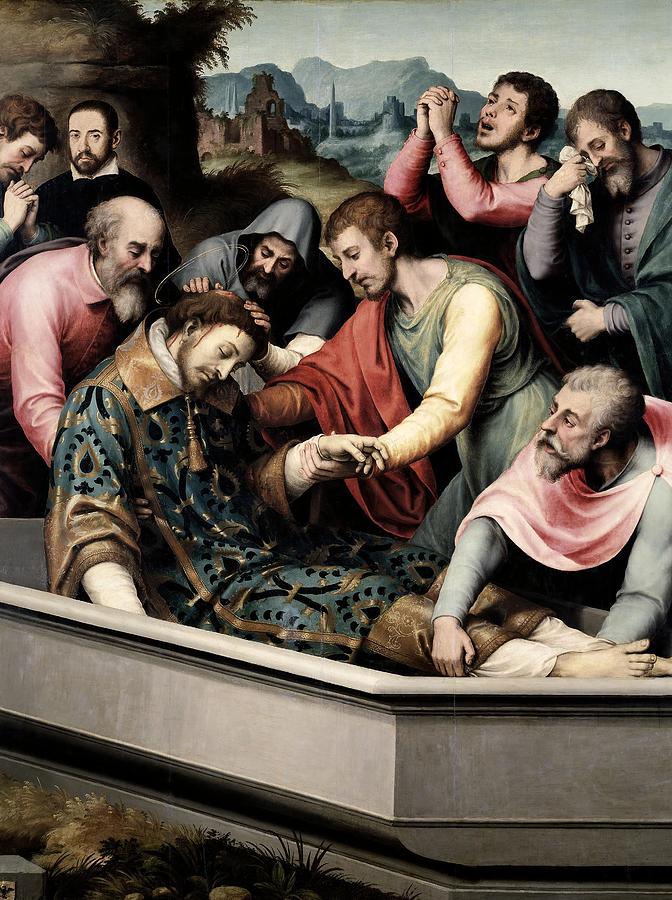 Juan de Juanes / The Burial of Saint Steven, ca. 1562, Spanish School. SAN ESTEBAN MARTIR. Painting by Vicente Juan Masip -c 1507-1579-