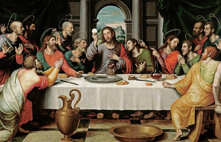 Juan de Juanes / The Last Supper, ca. 1562, Spanish School, Oil on panel, 116 cm x 191 cm, P00846. Painting by Vicente Juan Masip -c 1507-1579-