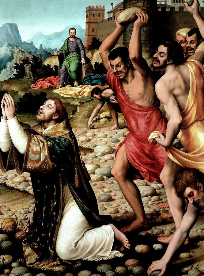 Architecture Painting - Juan de Juanes / The Martyrdom of Saint Stephen, ca. 1562, Spanish School. SAINT PAUL THE APOSTLE. by Vicente Juan Masip -c 1507-1579-