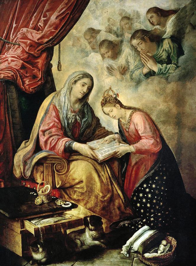 Juan de las Roelas / Santa Ana ensenando a leer a la Virgen,. Juan de Roellas . VIRGIN MARY. Painting by Juan de Roelas -c 1570-1625- Juan de Roellas -1558-1625-