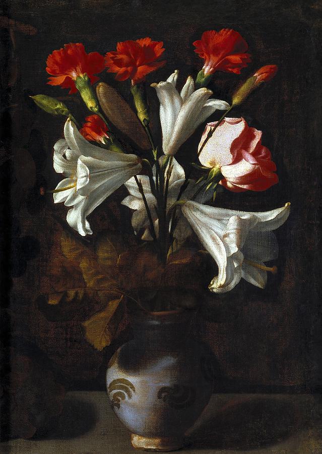 Juan Fernandez el Labrador / Vase of Flowers, 1635-1636, Spanish School, Oil on canvas. Painting by Juan Fernandez -17th cent -