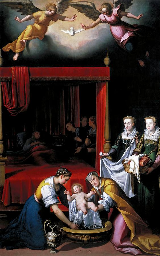 Juan Pantoja de la Cruz / The Birth of the Virgin, 1603, Spanish School. VIRGIN MARY. Saint Anne. Painting by Juan Pantoja de la Cruz -1554-1608-