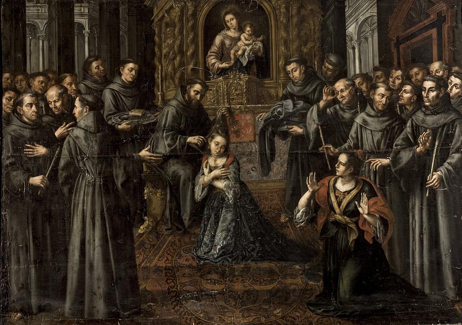 Juan Ruiz Soriano / The profession of Santa Clara, 1734, Oil on canvas. Painting by Juan Ruiz Soriano -1701-1763- Juan Ruiz Soriano / The profession of Santa Clara, 1734, Oil on canvas. Painting by Juan Ruiz Soriano -1701-1763-