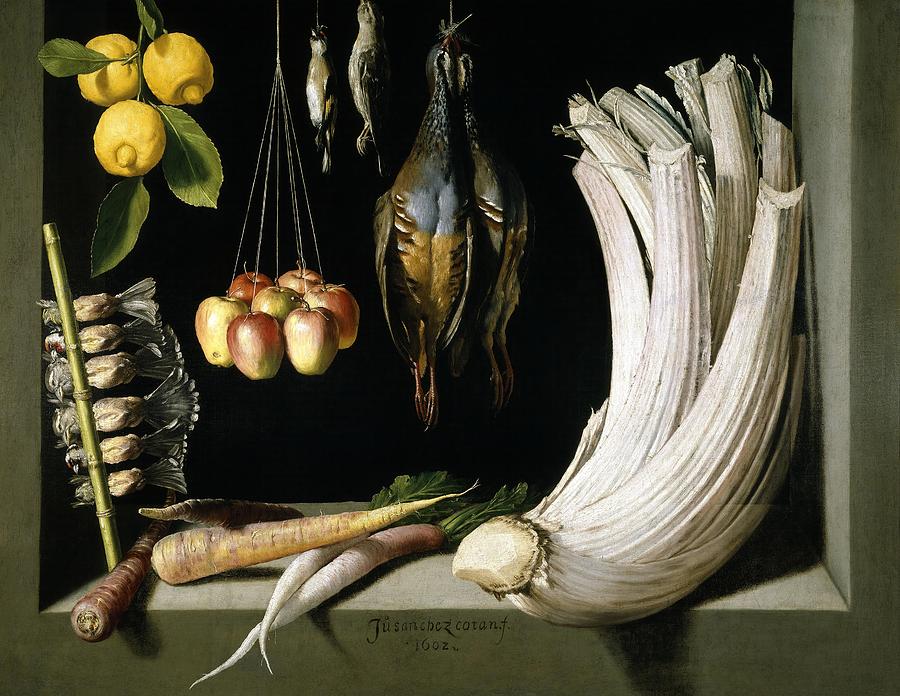 Juan Sanchez Cotan / Still Life with Game, Vegetables and Fruit, 1602, Spanish School. Painting by Juan Sanchez Cotan -1560-1627-