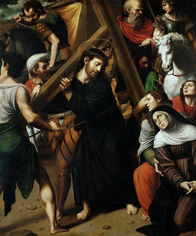 Jesus Christ Painting - Juan Vicente Masip / Jesus Carrying the Cross, After 1517, Spanish School, Oil on panel. by Vicente Juan Masip -c 1507-1579-