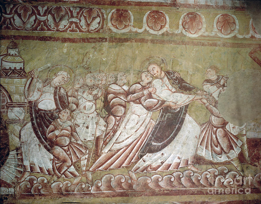 Romanesque Painting - Judas Kissing Christ by French School