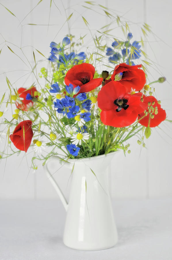 Poppy Photograph - Jug With Wildflowers by Cora Niele